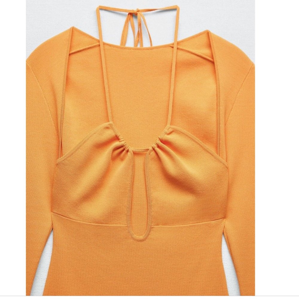 ZARA WOMAN ORANGE STRETCH CUT OUT KNIT BODYSUIT - Picture 15 of 16